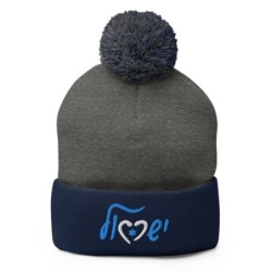 Bonnet en tricot à pompon brodé Love Israel