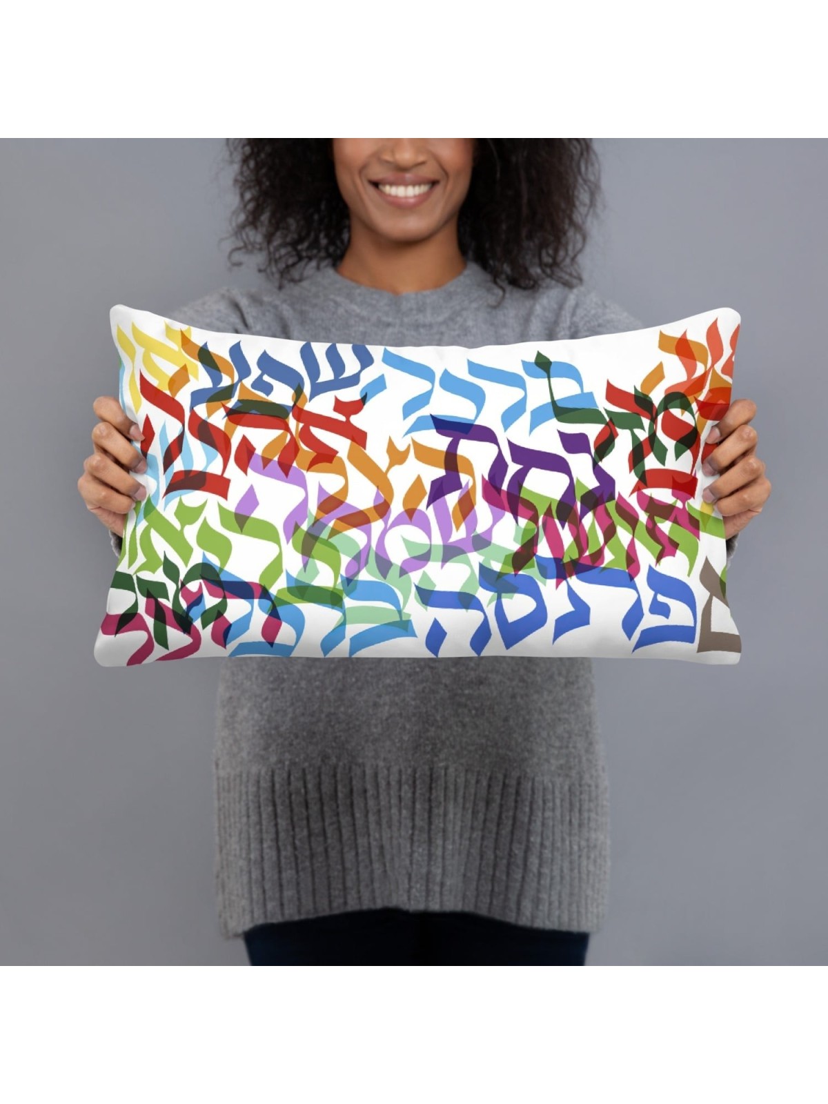 Multicolored Hebrew Blessings Decorative Pillow