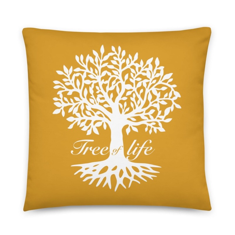 Oreiller jaune silhouette arbre de vie