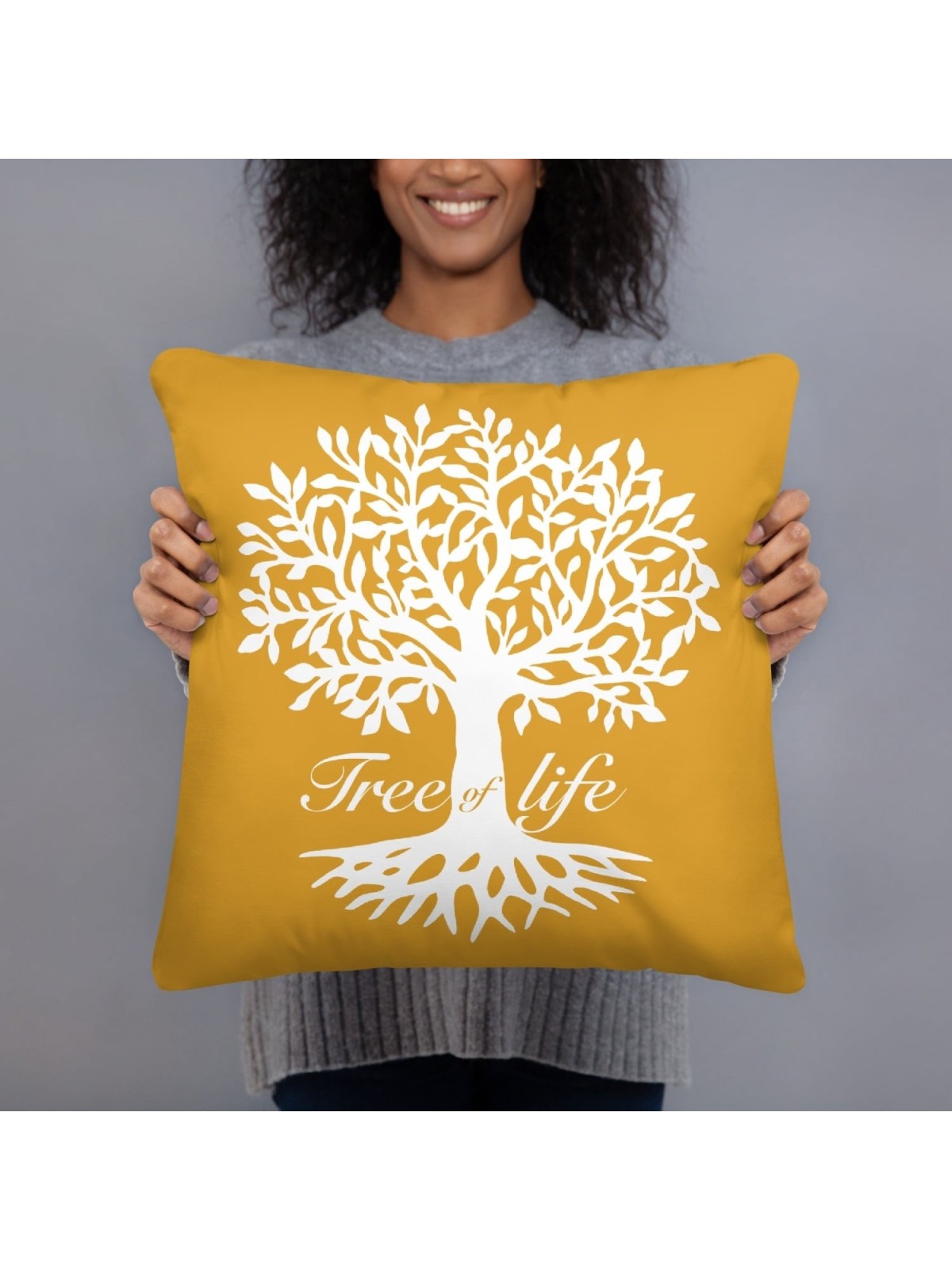 Oreiller jaune silhouette arbre de vie