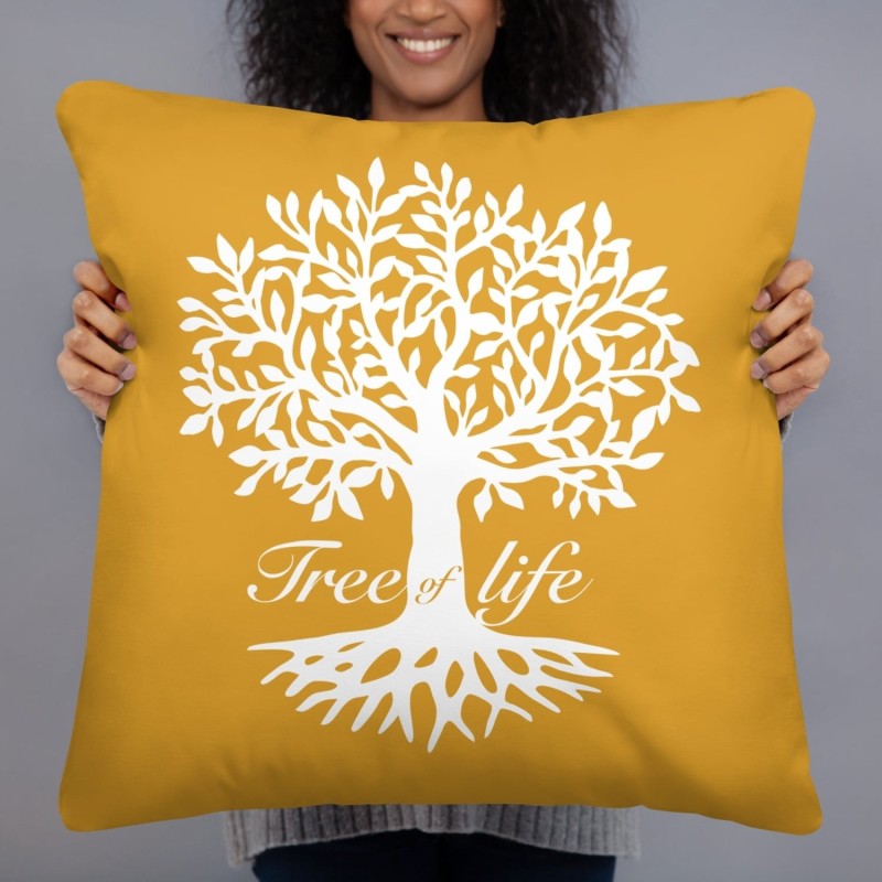 Oreiller jaune silhouette arbre de vie