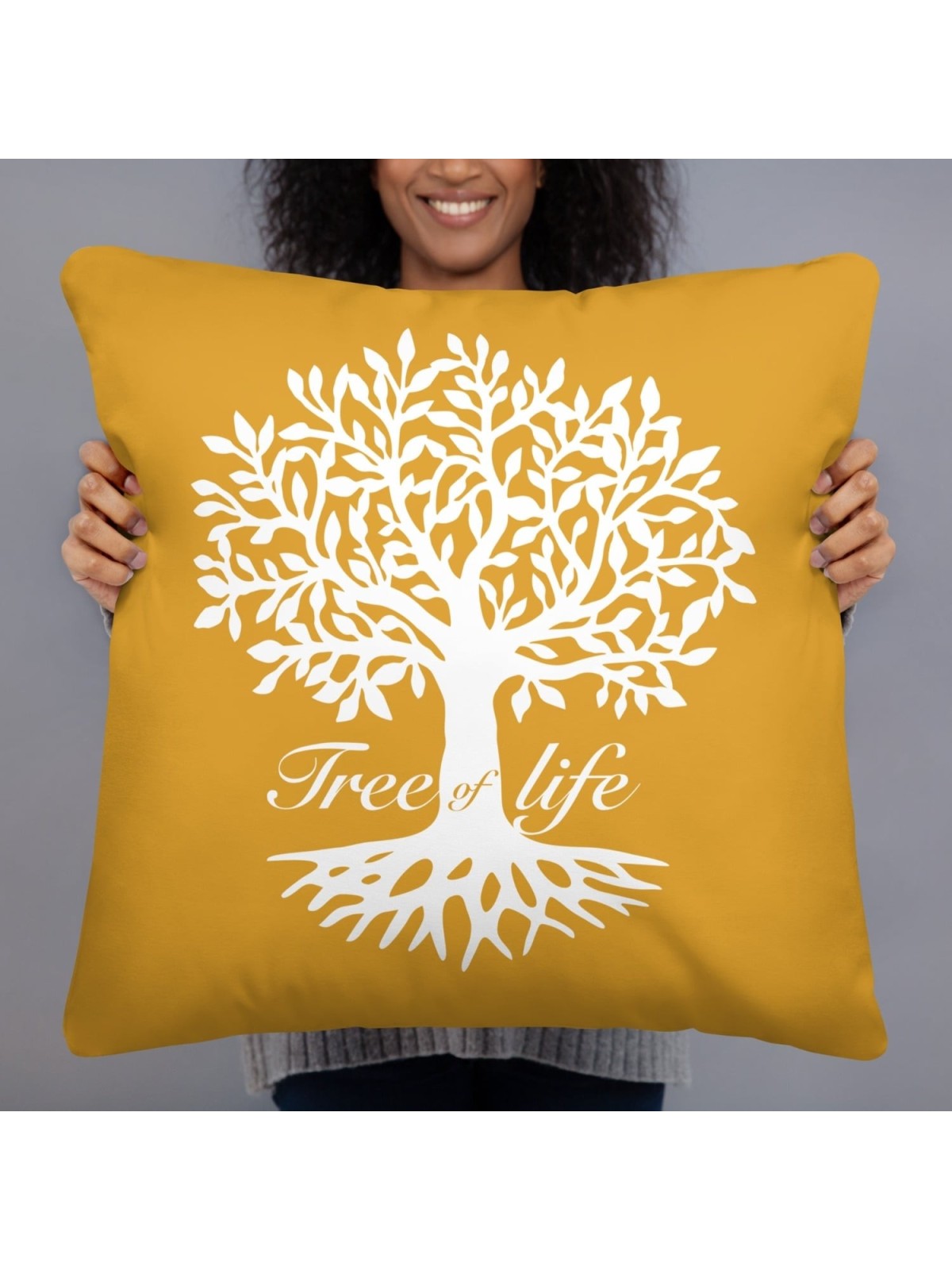 Oreiller jaune silhouette arbre de vie