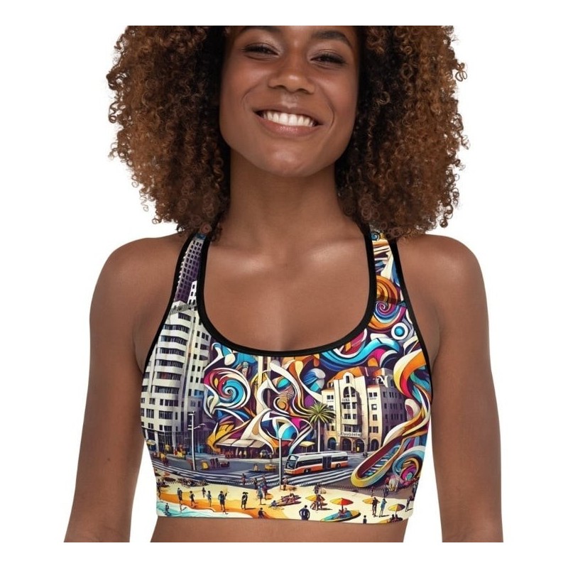 Tel Aviv Pop Art Designer Padded Sports Bra