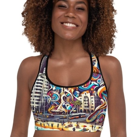 Tel Aviv Pop Art Designer Padded Sports Bra