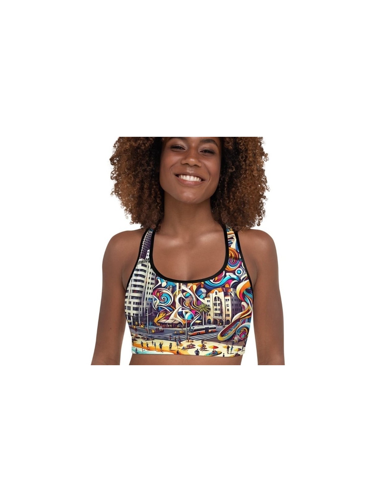 Tel Aviv Pop Art Designer Padded Sports Bra