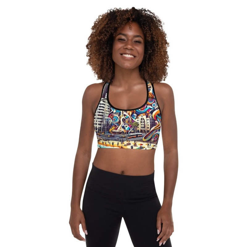 Tel Aviv Pop Art Designer Padded Sports Bra