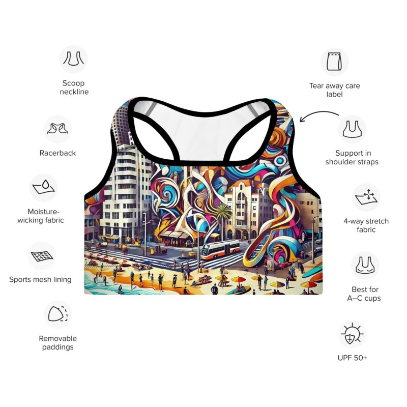 Tel Aviv Pop Art Designer Padded Sports Bra