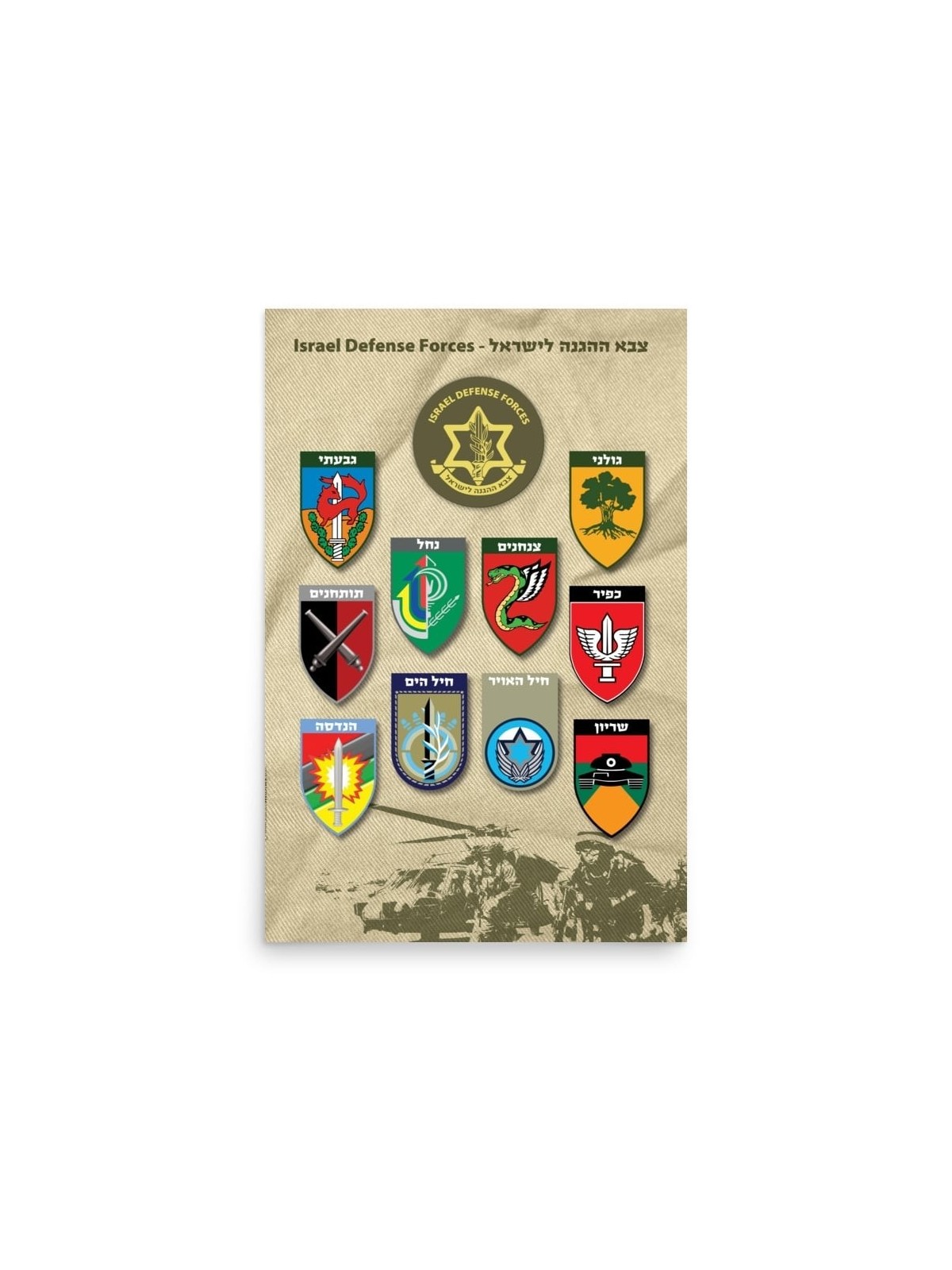 Affiche de l'armée israélienne avec insignes du corps
