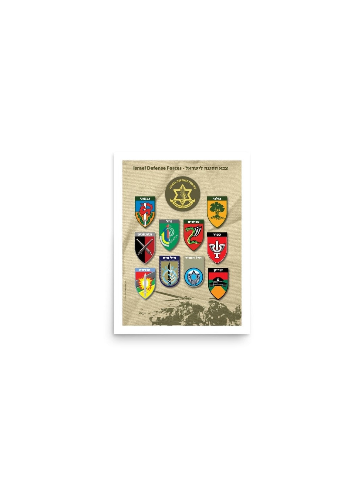 Affiche de l'armée israélienne avec insignes du corps
