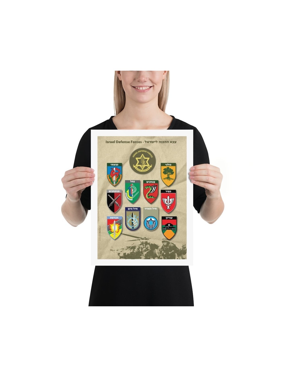Affiche de l'armée israélienne avec insignes du corps