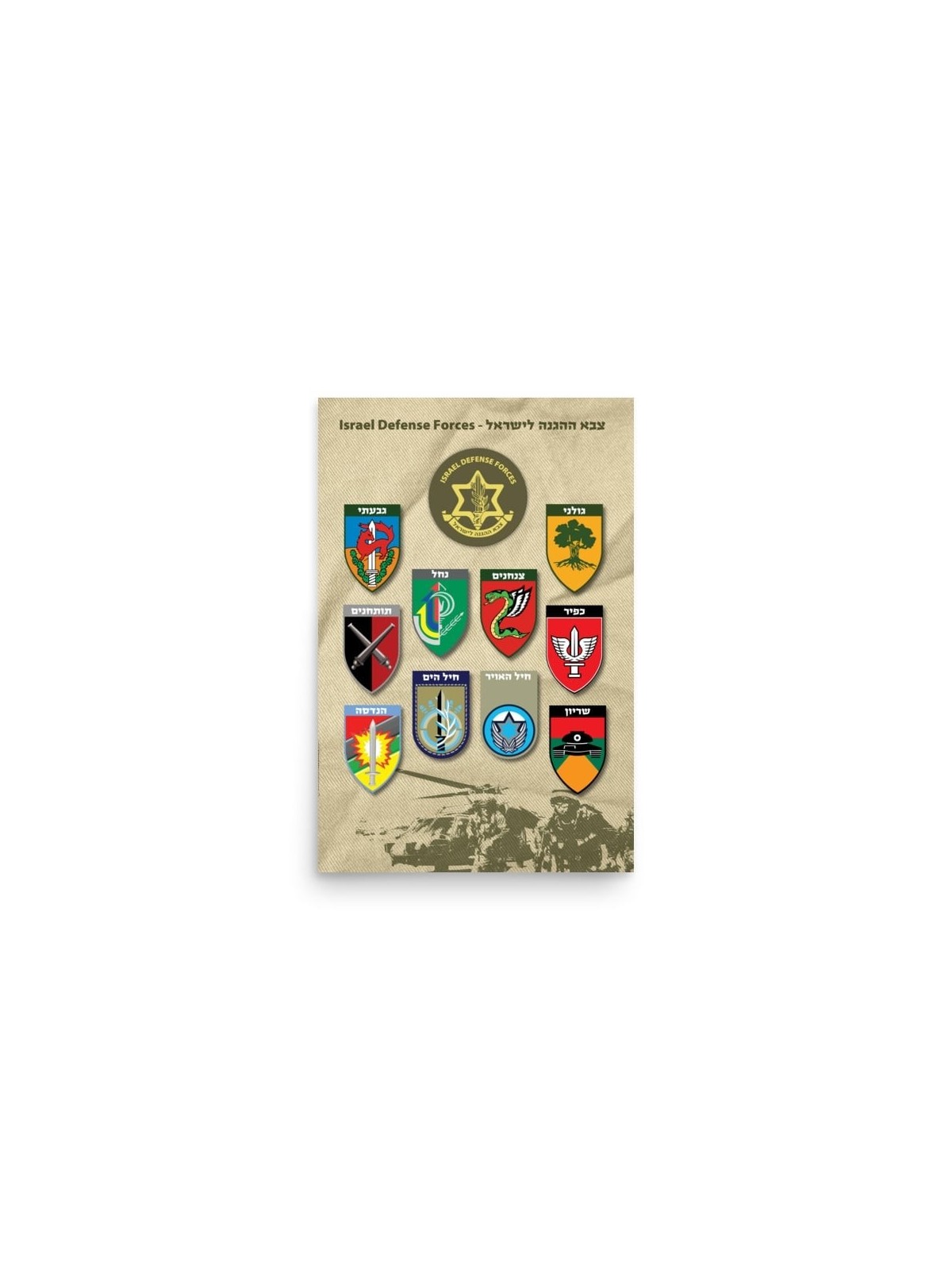 Affiche de l'armée israélienne avec insignes du corps