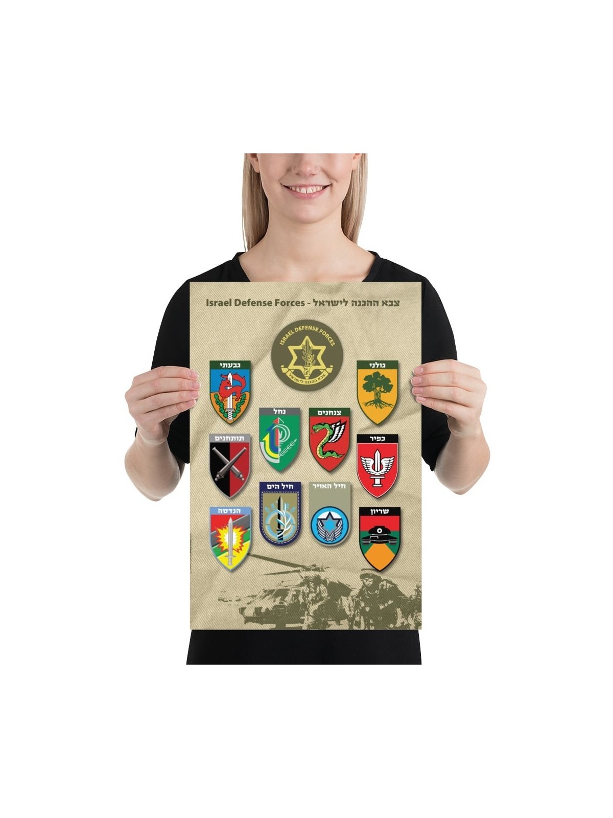 Affiche de l'armée israélienne avec insignes du corps
