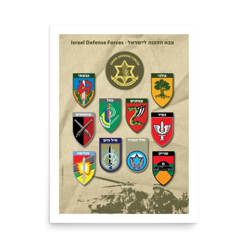 Affiche de l'armée israélienne avec insignes du corps
