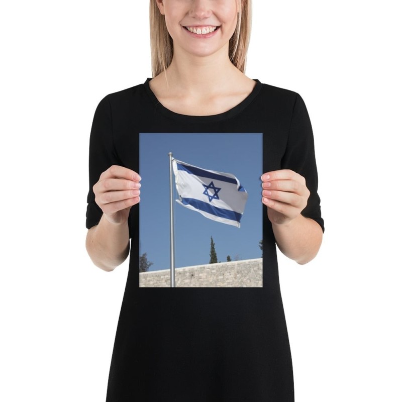 Israel Flag Over the Western Wall Poster
