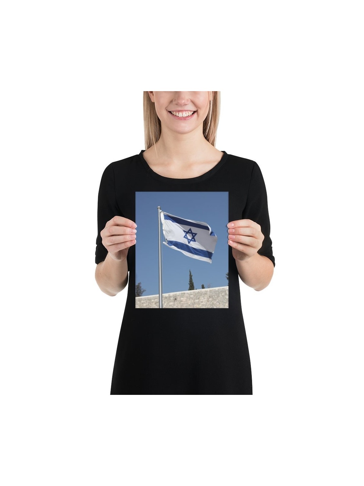 Israel Flag Over the Western Wall Poster