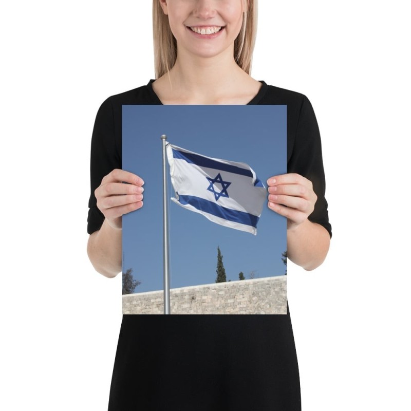 Israel Flag Over the Western Wall Poster