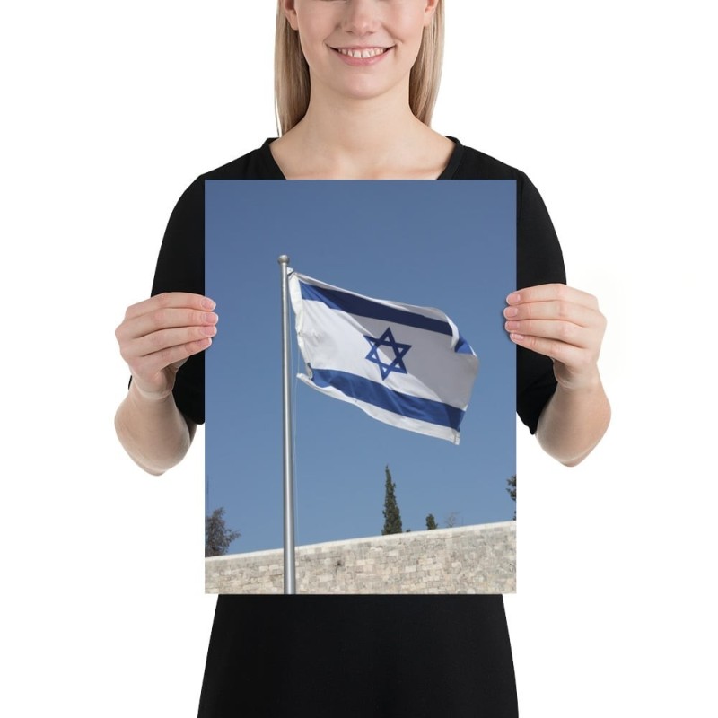 Israel Flag Over the Western Wall Poster