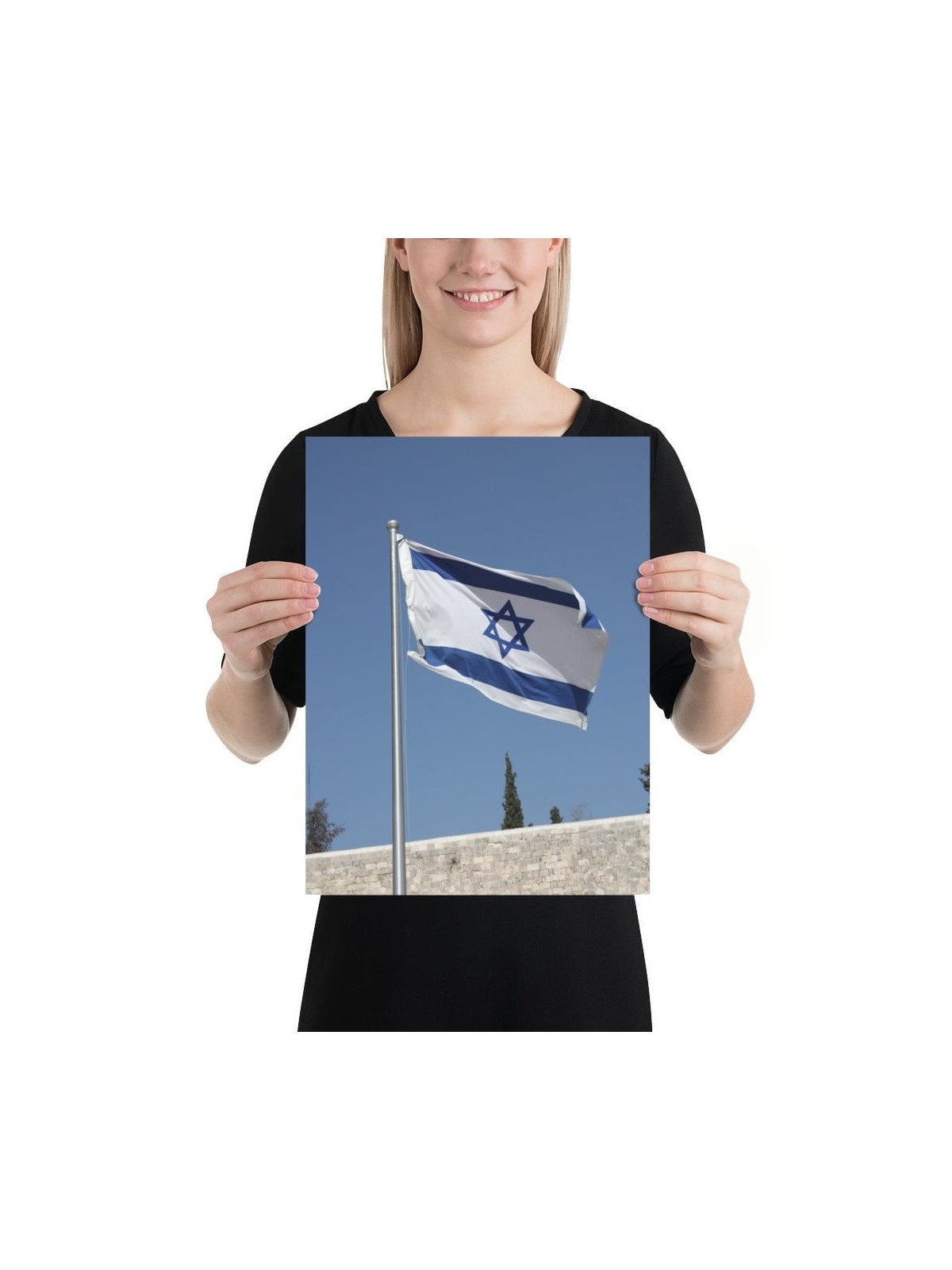 Israel Flag Over the Western Wall Poster