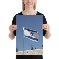 Israel Flag Over the Western Wall Poster