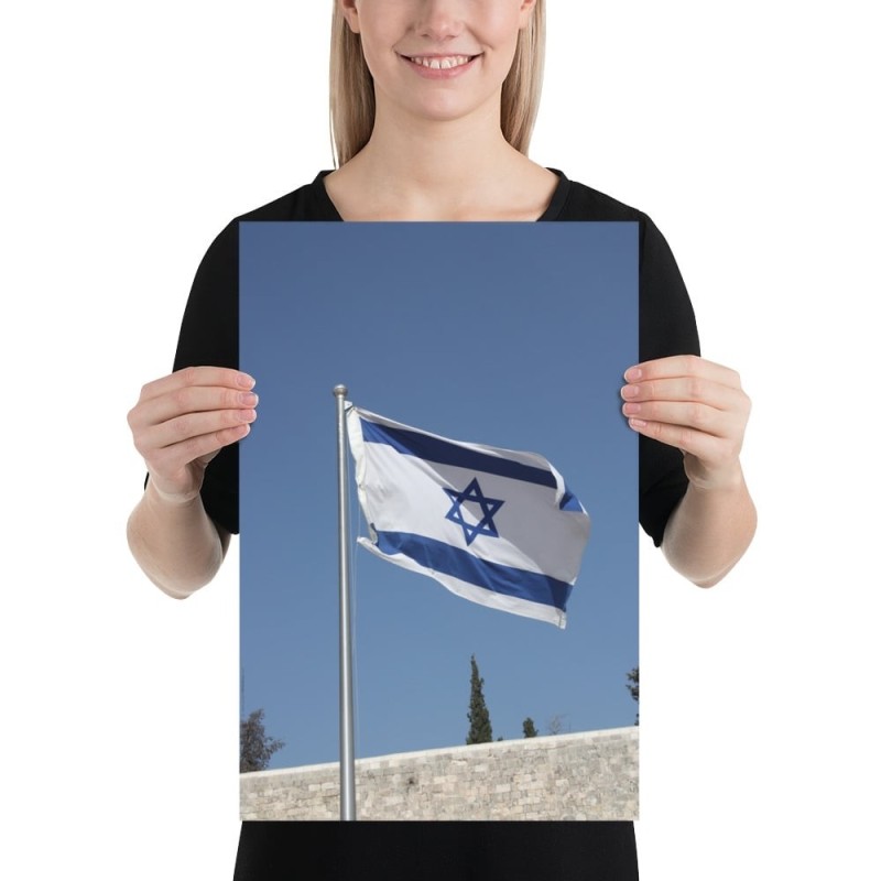 Israel Flag Over the Western Wall Poster