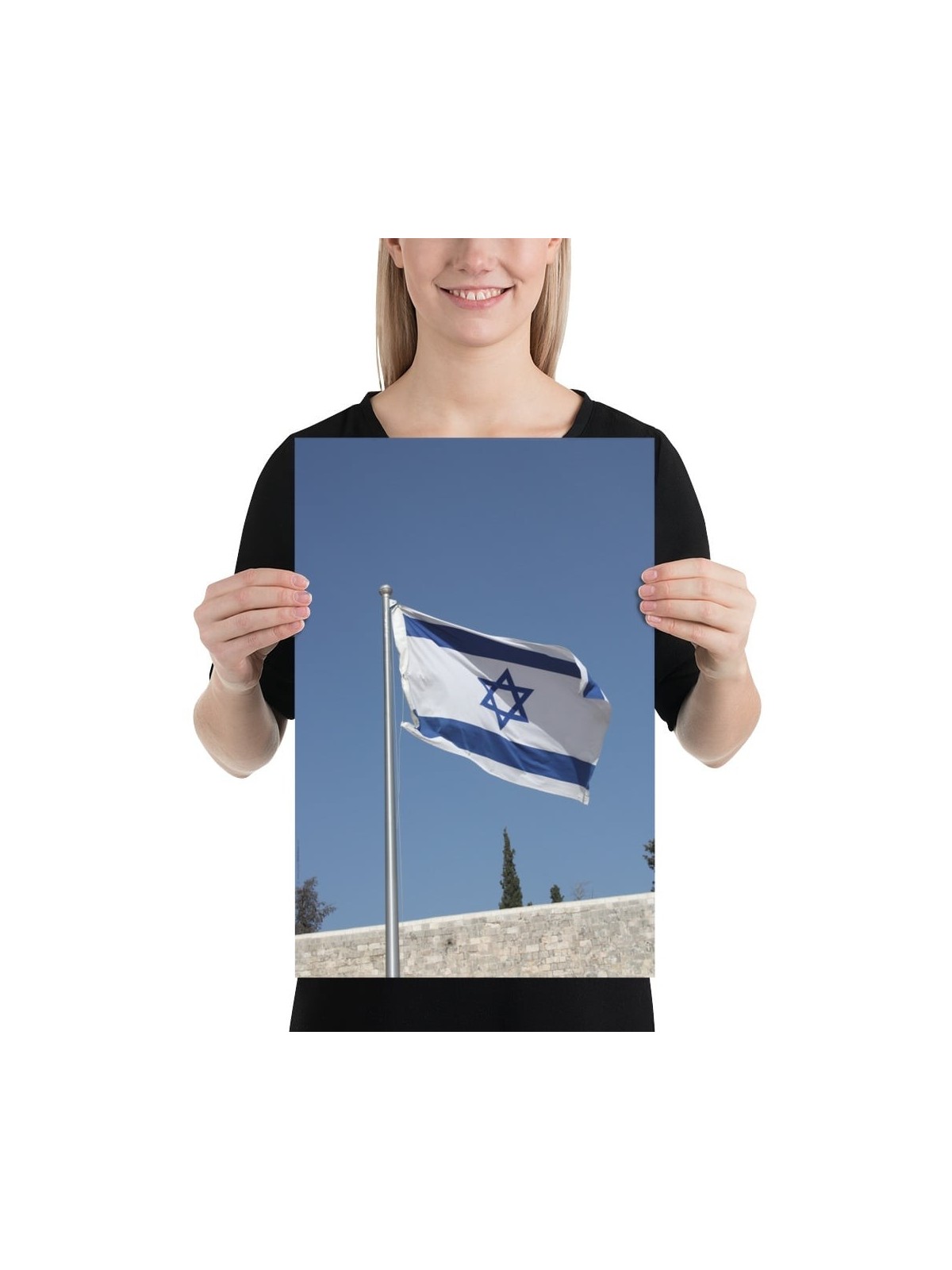 Israel Flag Over the Western Wall Poster