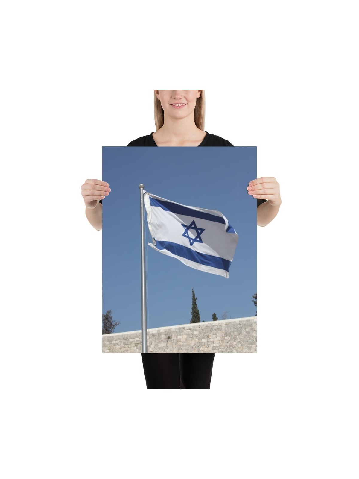 Israel Flag Over the Western Wall Poster
