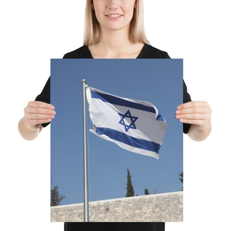 Israel Flag Over the Western Wall Poster