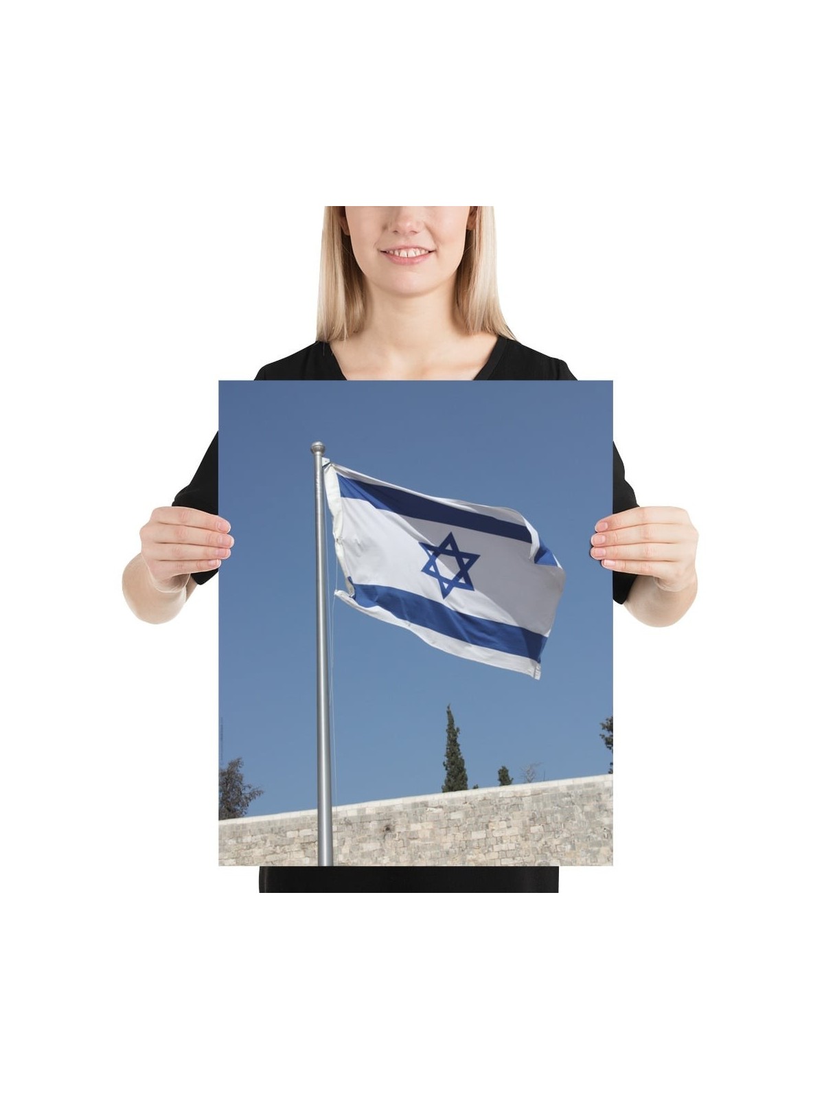Israel Flag Over the Western Wall Poster