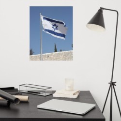 Israel Flag Over the Western Wall Poster