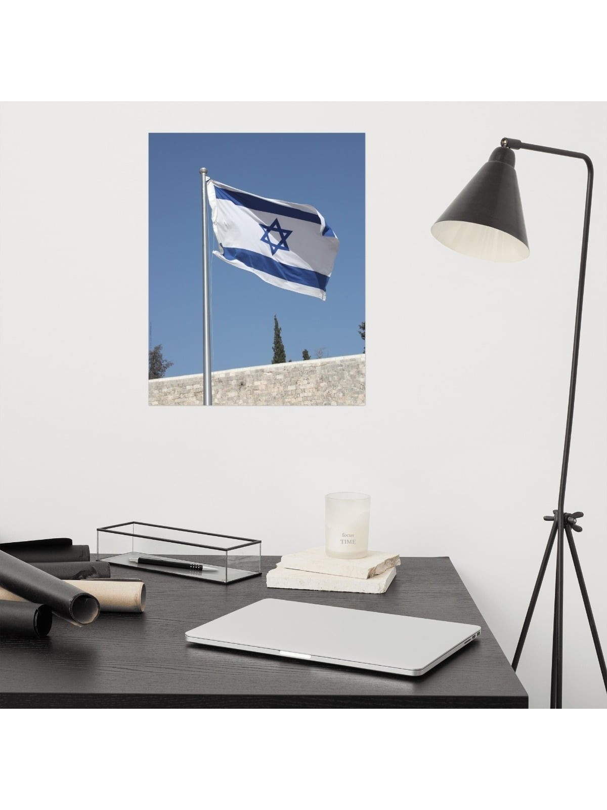 Israel Flag Over the Western Wall Poster