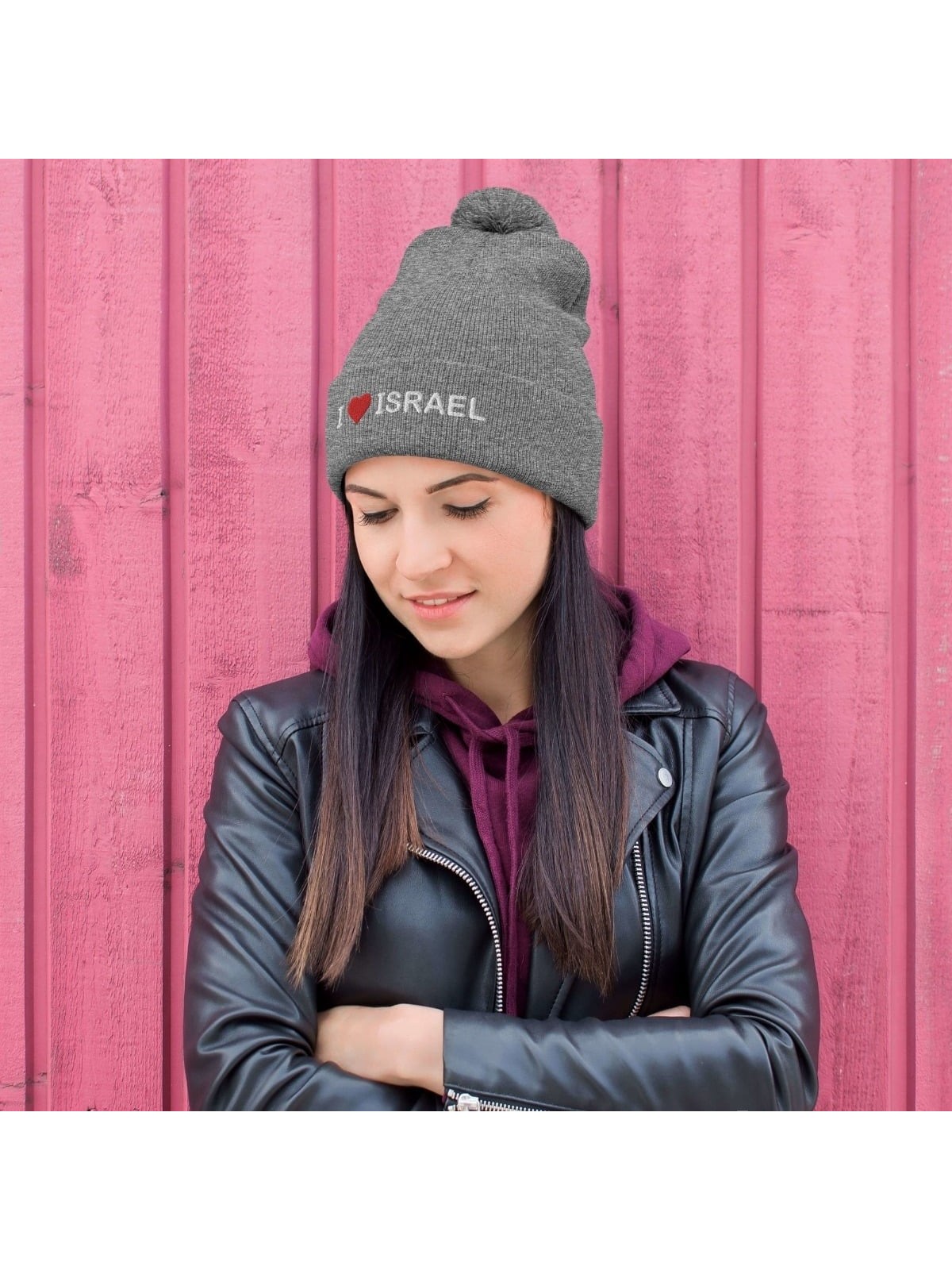 I Love Israel Pom-Pom Beanie