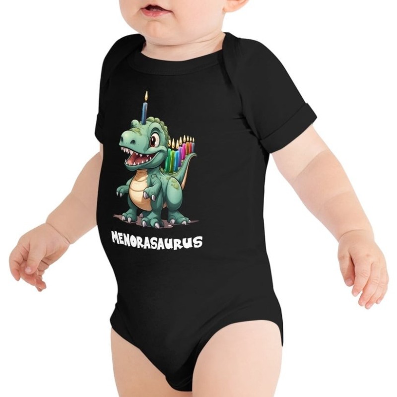 Hanukkah Menorasaurus Short Sleeve Baby Bodysuit Onesie
