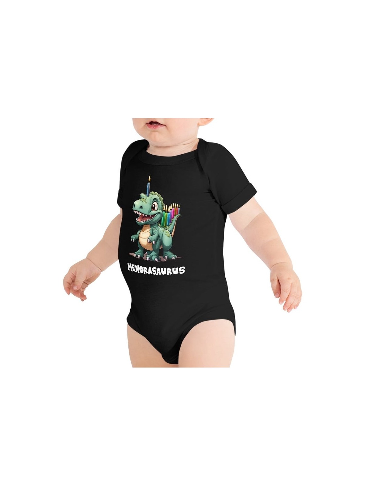 Hanukkah Menorasaurus Short Sleeve Baby Bodysuit Onesie