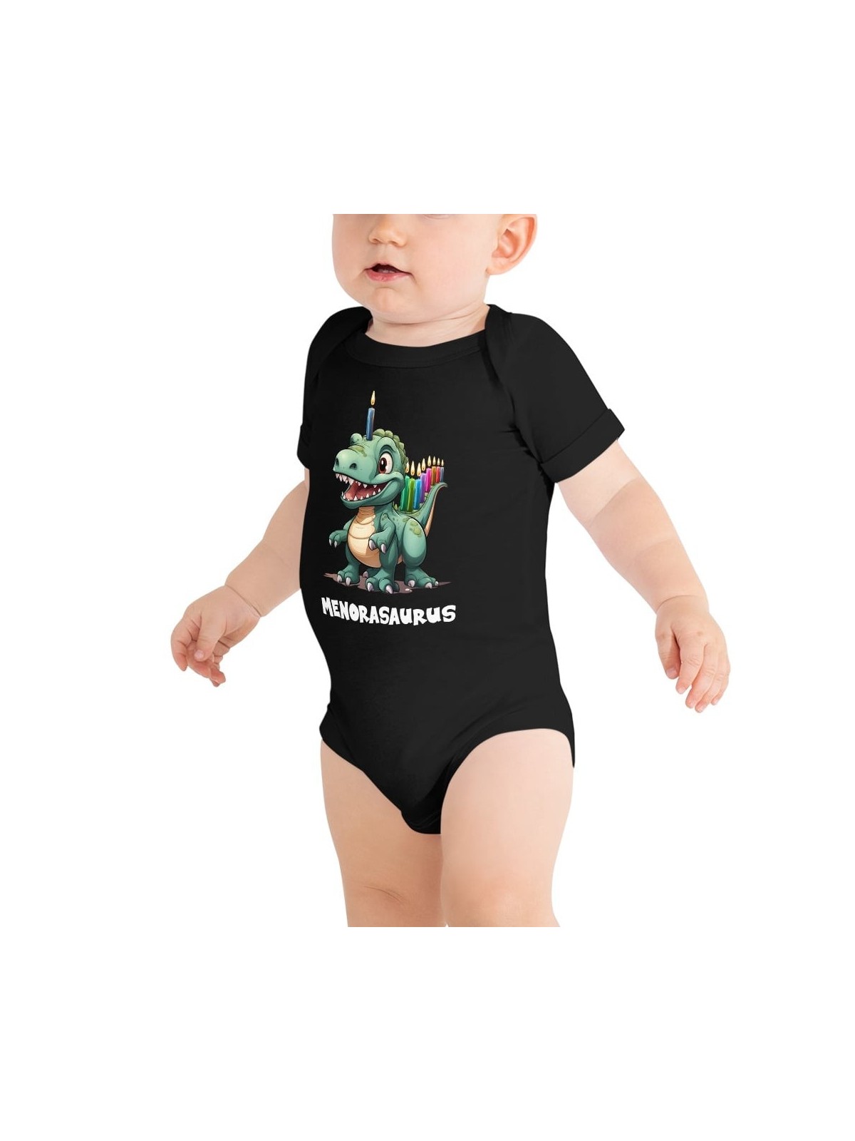 Hanukkah Menorasaurus Short Sleeve Baby Bodysuit Onesie