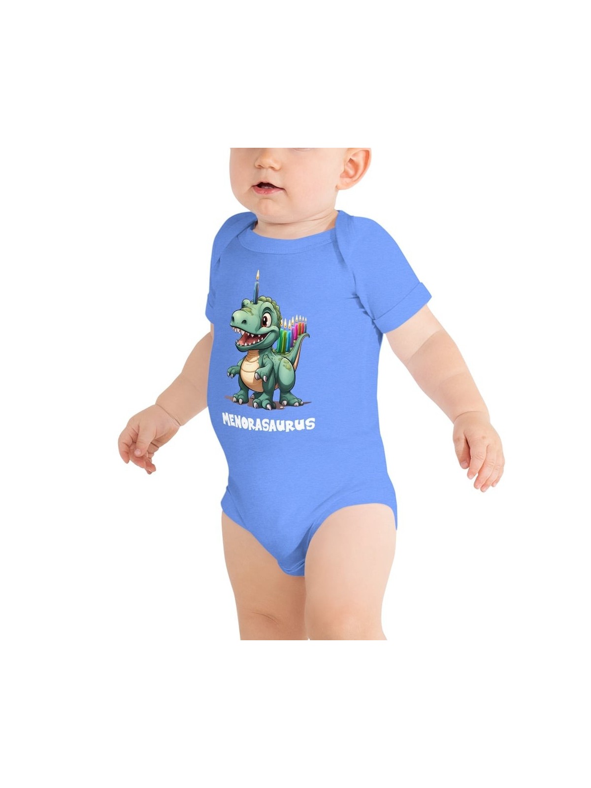 Hanukkah Menorasaurus Short Sleeve Baby Bodysuit Onesie