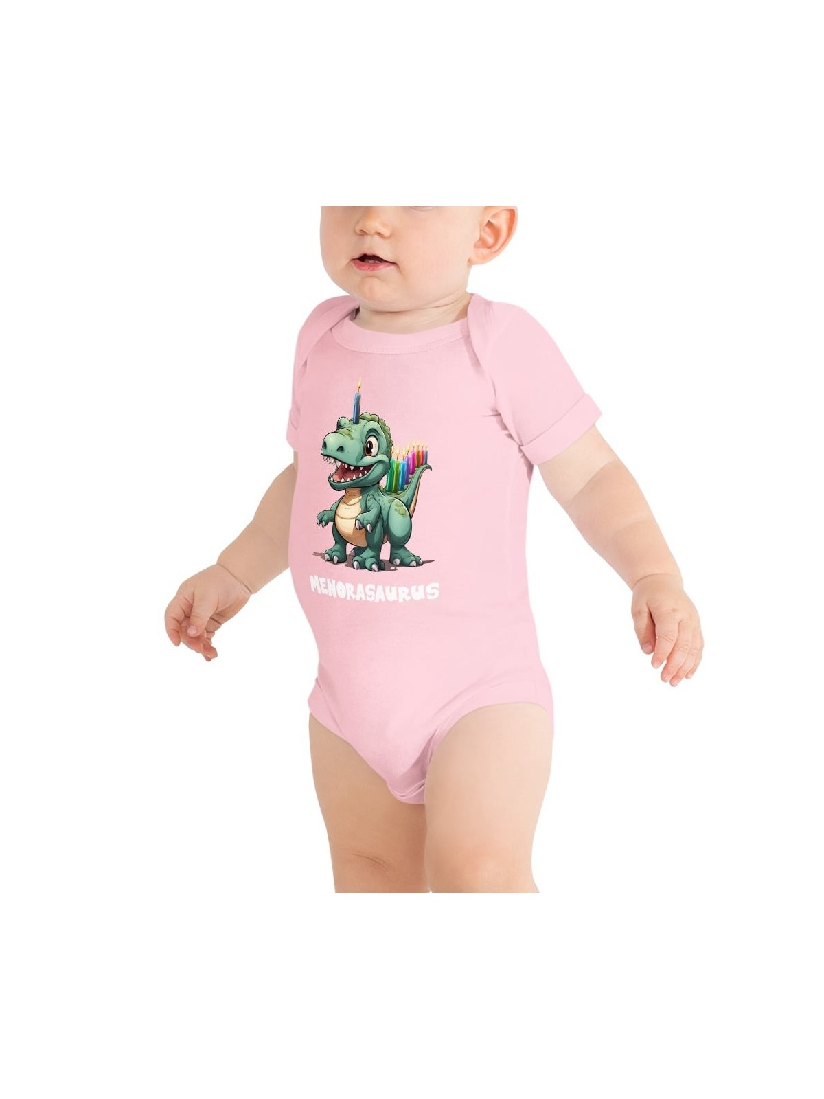 Hanukkah Menorasaurus Short Sleeve Baby Bodysuit Onesie