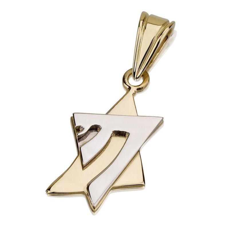 תליון מגן דוד וצ'אי פיוז'ן מזהב 14 קראט