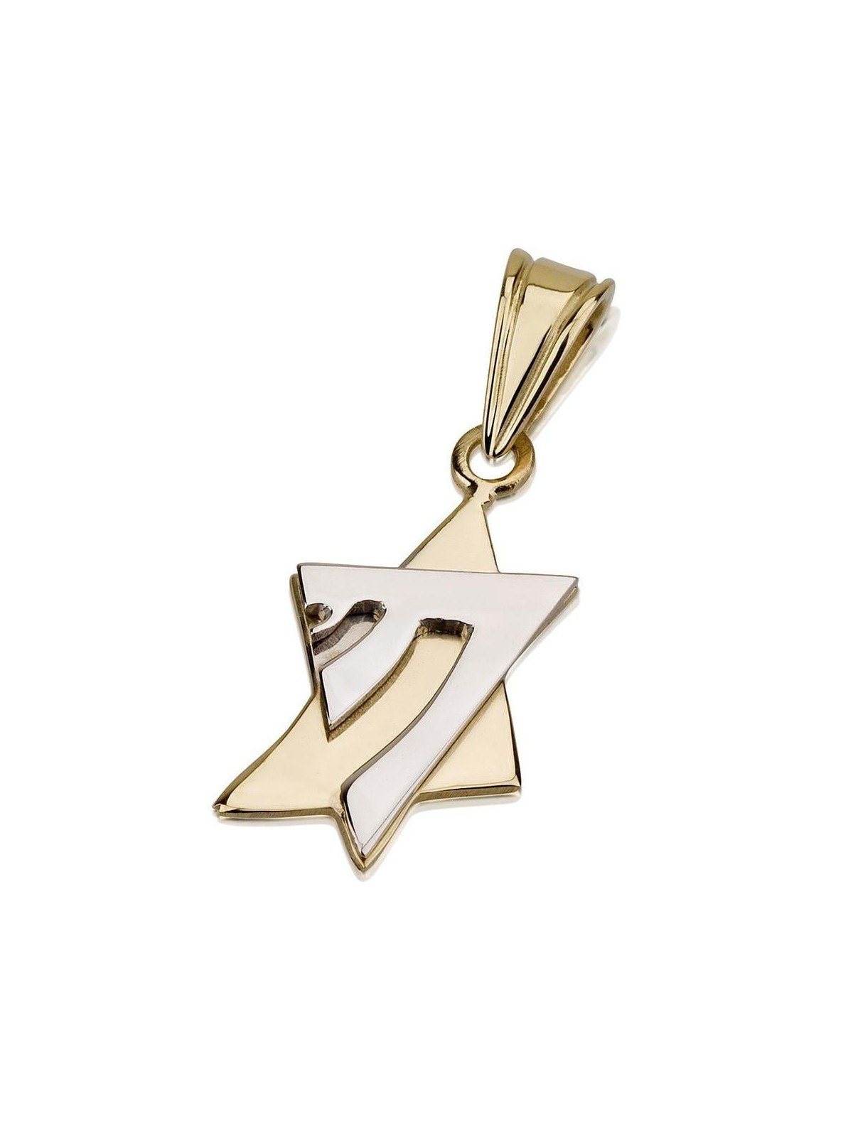 14K Gold Star of David & Chai Fusion Pendant