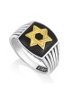 Bague pour homme en argent sterling plaqué or avec étoile de David et onyx