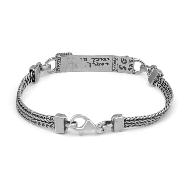 Bracelet homme étoile de David en argent sterling et pierre d'onyx noir avec P