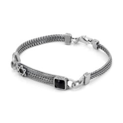 Star of David Men's Sterling Silver & Black Onyx Stone Bracelet With P