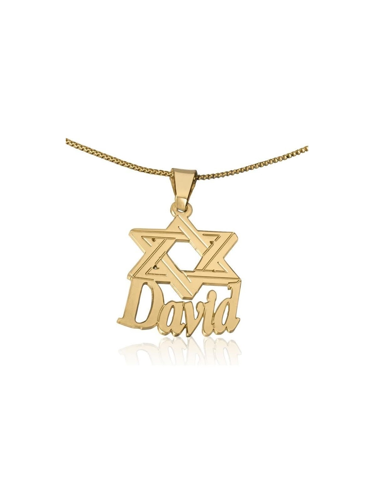 Collier prénom en argent plaqué or 24 carats en anglais avec étoile de David-Ver