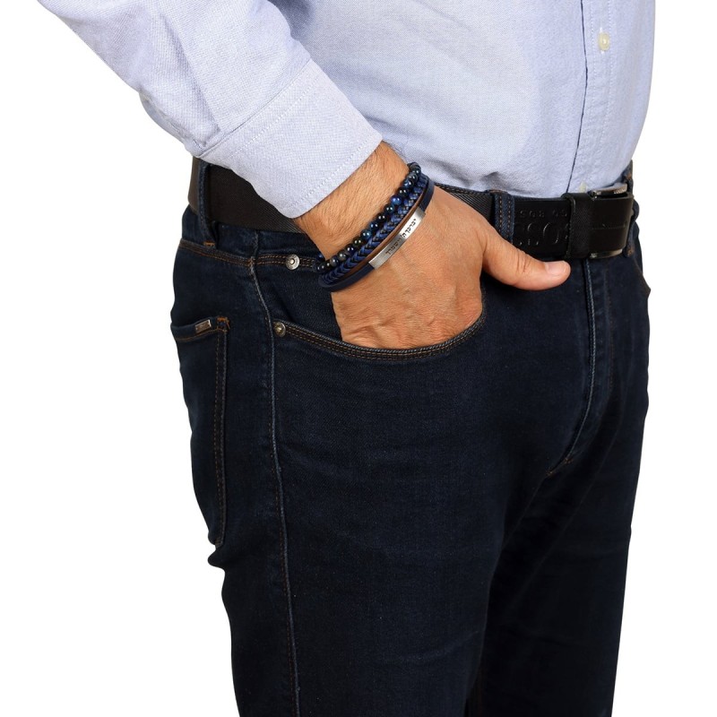 Men's Priestly Blessing 3-Band Beaded Leather Bracelet with Magnetic C