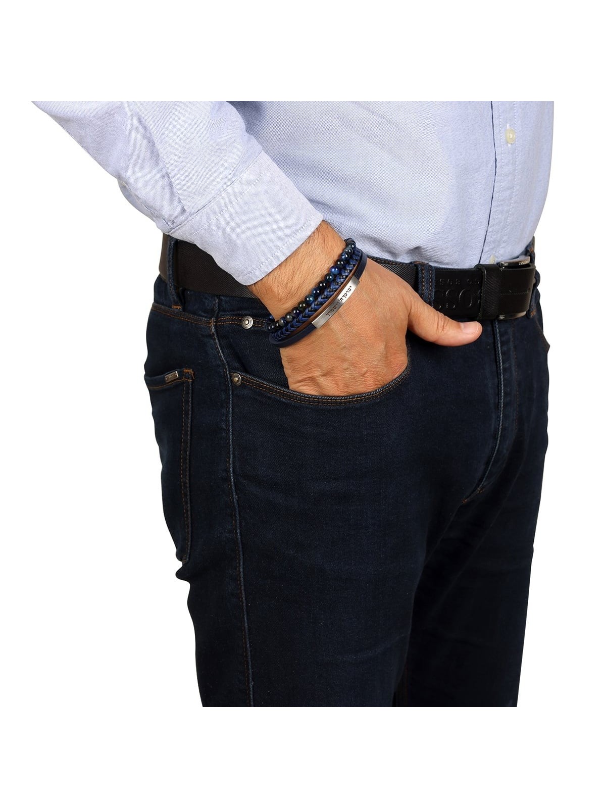 Men's Priestly Blessing 3-Band Beaded Leather Bracelet with Magnetic C