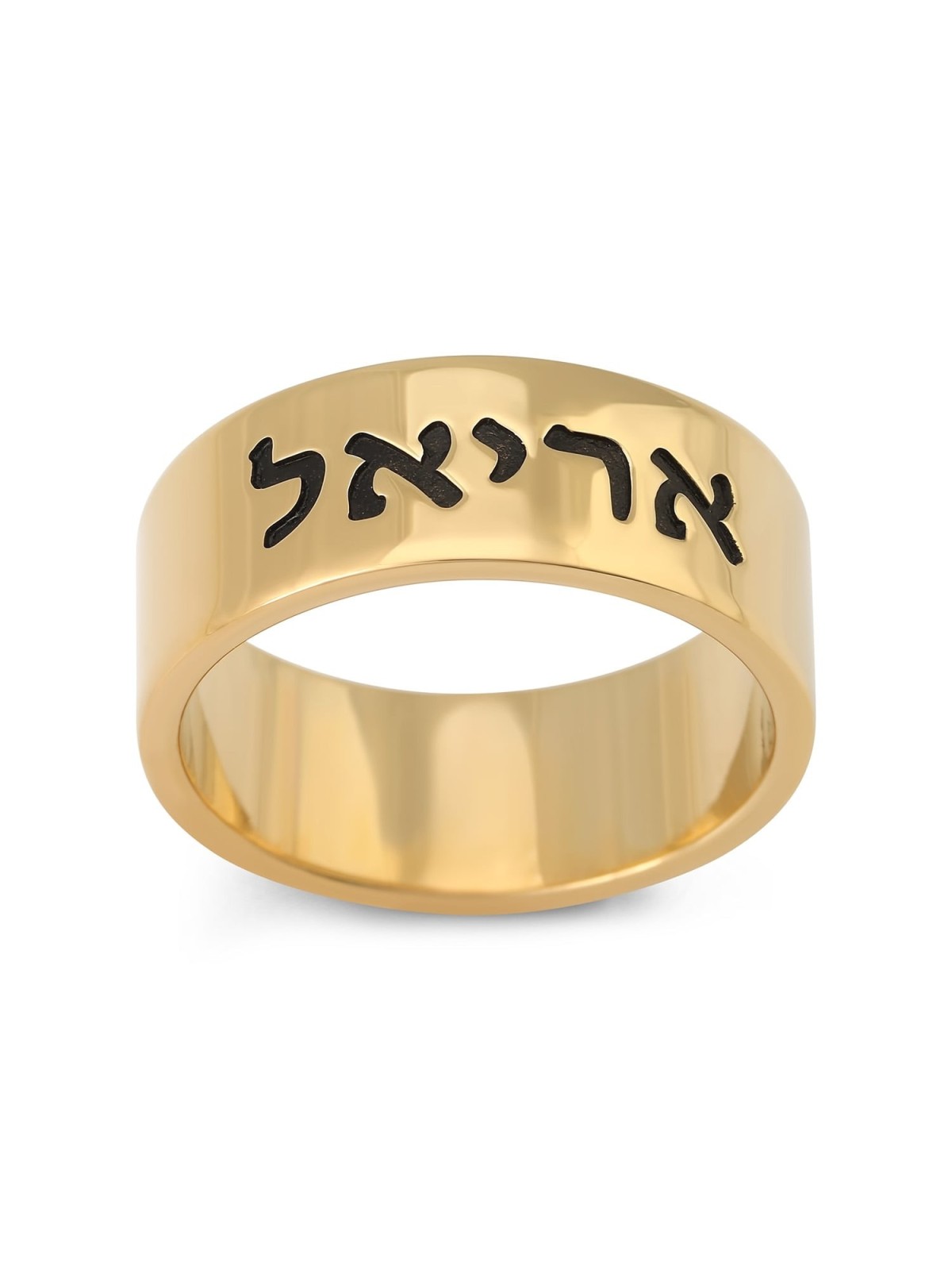 טבעת שם כסף קלאסית 24K מצופה זהב - עברית/אנגלית
