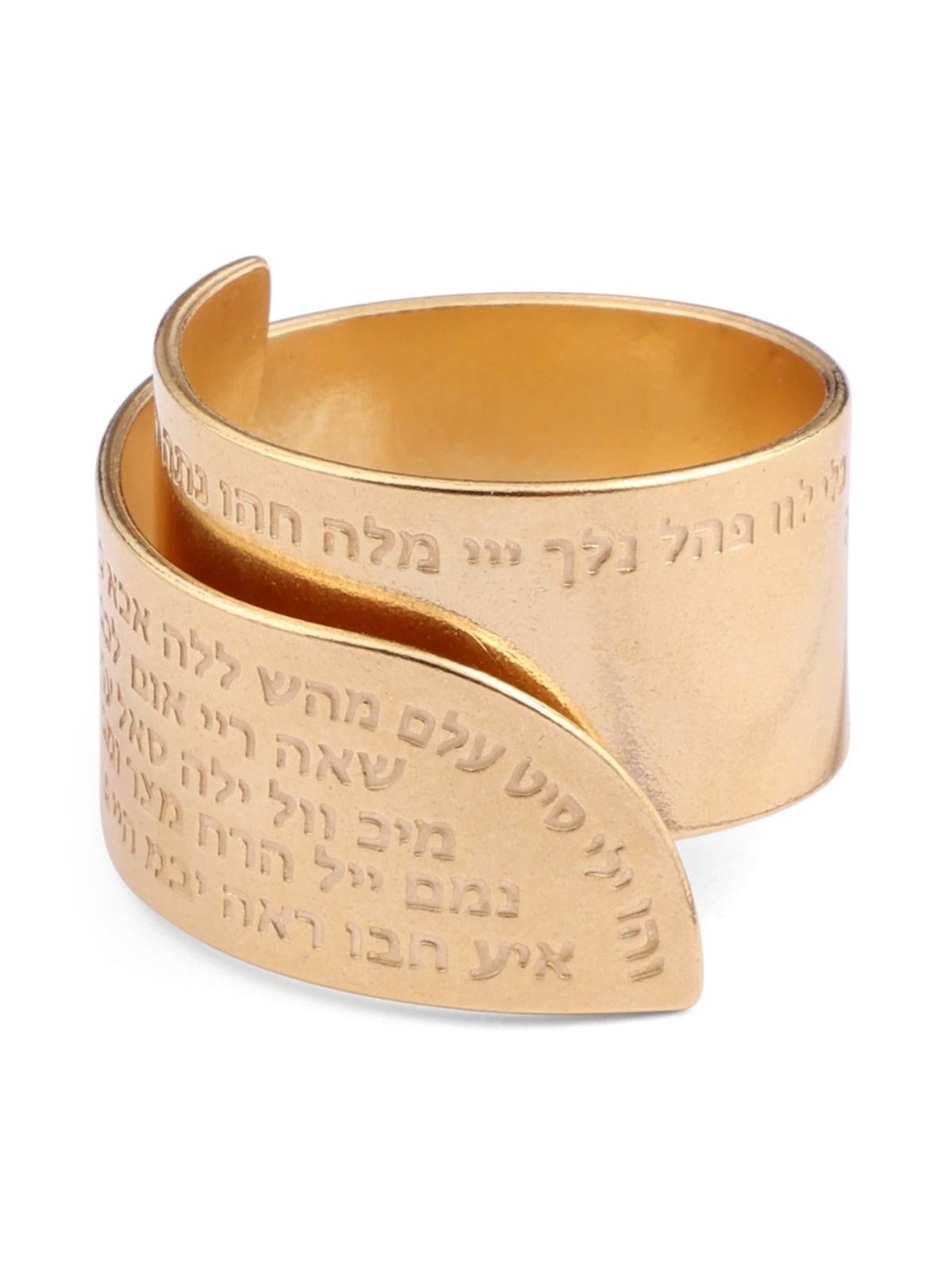 טבעת קבלה פתוחה מצופה זהב 18K עם 72 שמות אלוהים