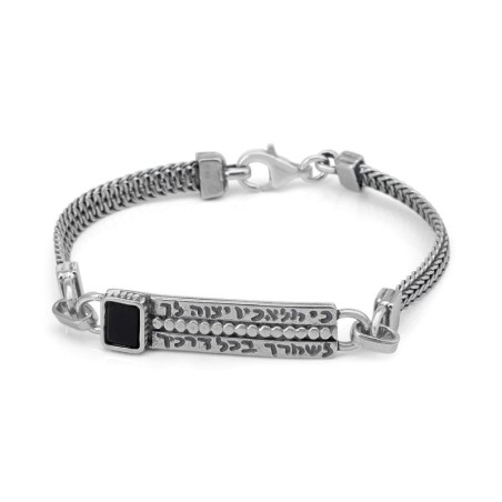 Bracelet en argent sterling pour hommes Traveler's Prayer avec pierre d'onyx noir