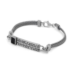 Traveler's Prayer Men's Sterling Silver Bracelet With Black Onyx Stone