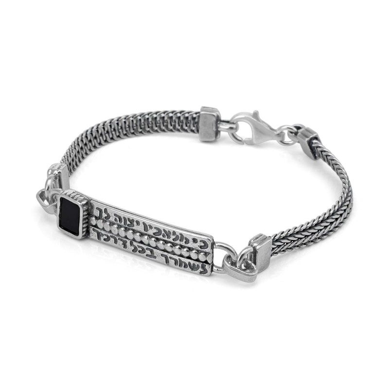 Bracelet en argent sterling pour hommes Traveler's Prayer avec pierre d'onyx noir
