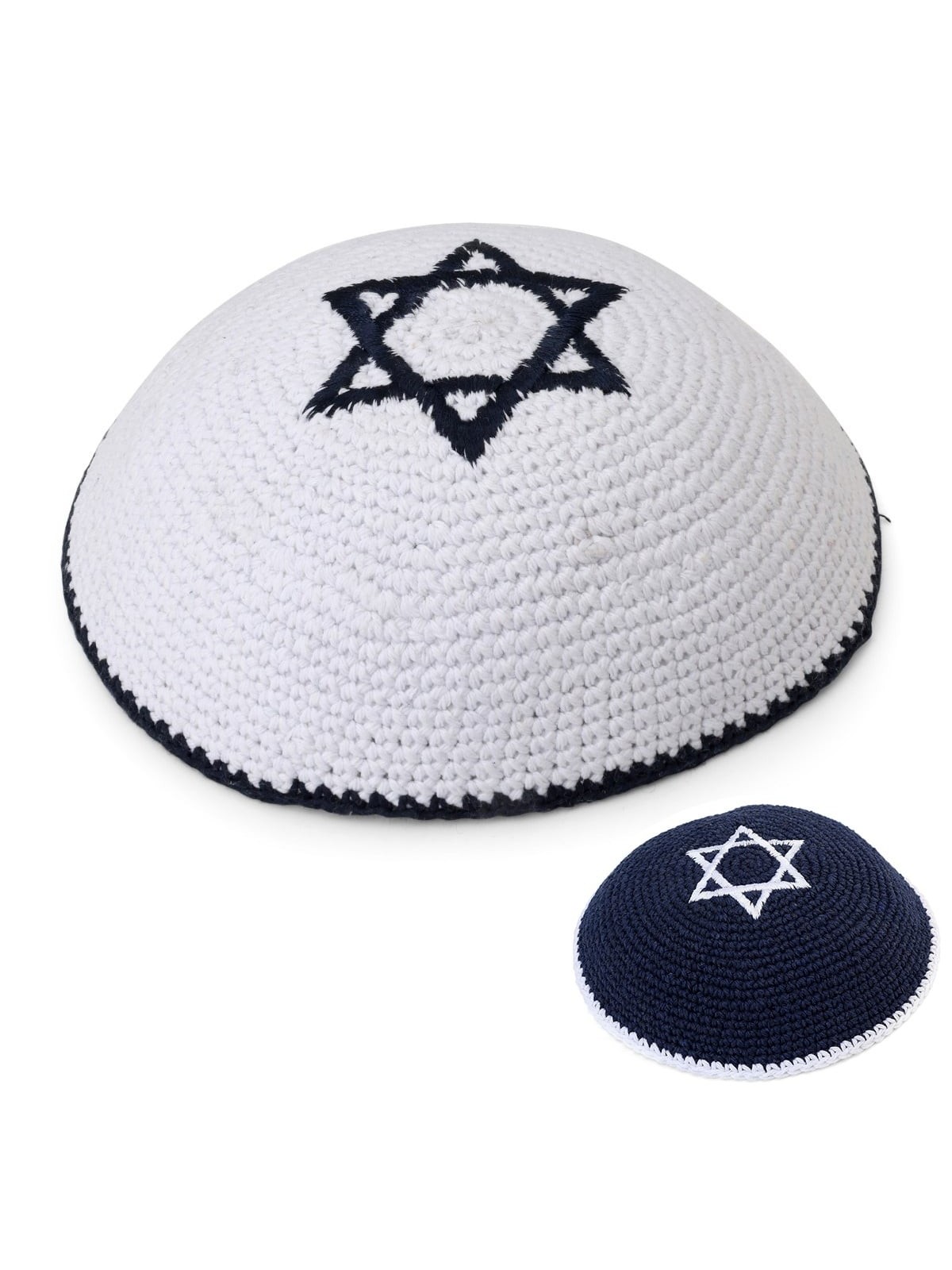 Kippa brodée et tricotée avec étoile de David - Choix de couleur